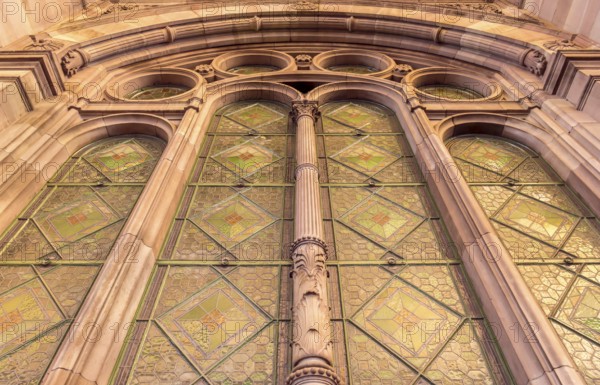 Strasbourg train station window, with huge stone columns and arch, very famous french architectural style known as art deco
