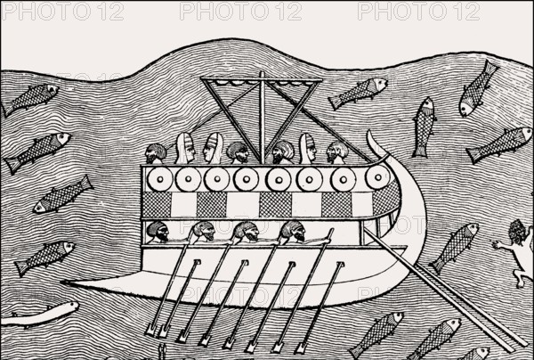 Phoenician ship with two rows of oars, 8th century