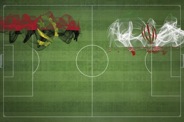 Angola vs Iran Soccer Match, national colors, national flags, soccer field, football game, Competition concept, Copy space