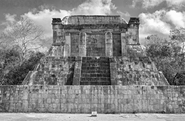 The temple of the bearded man in chichen itza in black and white the temple of the bearded man in chichen itza mexico