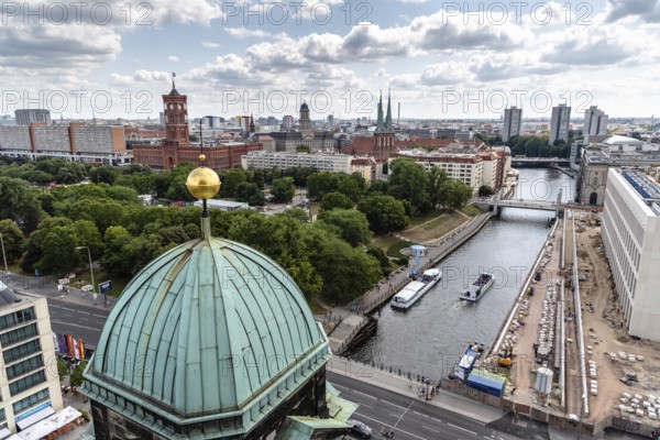 Berlin, Germany, July 27, 2019: High angle view of Berlin from rooftop of Berliner Dom, Cathedral. Sunny day