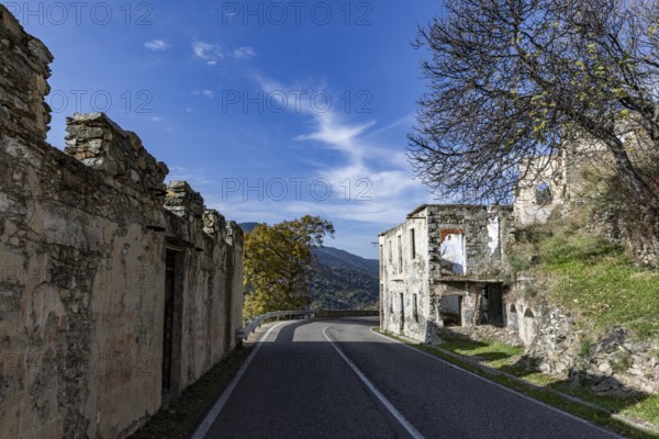 Lost place, abandoned houses and ruins in the ghost village, Gairo Vecchio, Gairo, Ogliastra, Sardinia, Italy