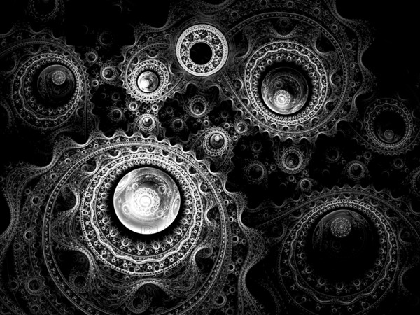 Abstract ornate halftone background - computer-generated image. Fractal art: sphere and a circle with a complex intricate ornament. For banners, web design, covers