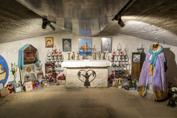 Saintes-Maries-de-la-Mer, France, 4 March, 2023: view of the crypt and altar in the Church of the Saintes Maries de la Mer