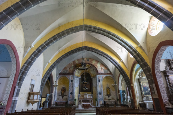 Church of Saint-Michel, Romanesque building from the (13th century) Cathar castle of Saissac, village of Saissac, Aude, Black Mountain region, French Republic