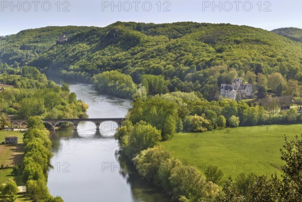 View of Dordogne river from Beynac castle cliff, France