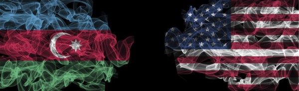 Flags of Azerbaijan and USA on Black background, Azerbaijan vs USA Smoke Flags