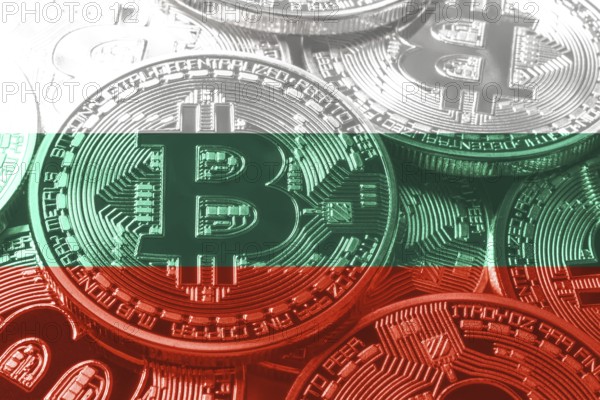 Bulgaria bitcoin flag, national flag cryptocurrency concept black background