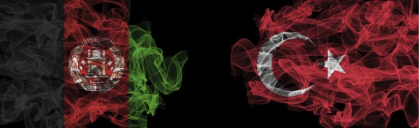 Flags of Afghanistan and Turkey on Black background, Afghanistan vs Turkey Smoke Flags