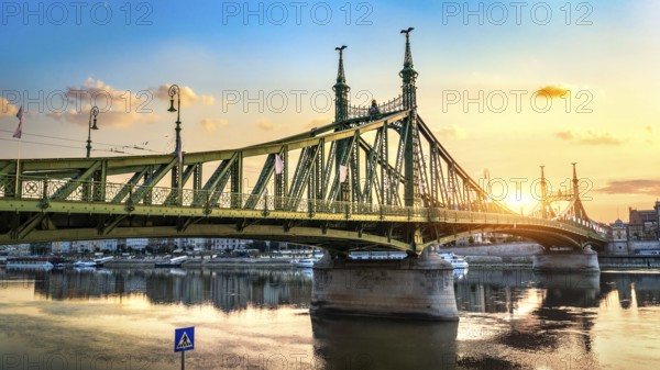 Liberty bridge on Danube river at sunrise, Hungary