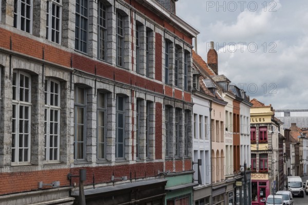 Tournai Doornik, Walloon Region Belgium, 08 14 2019 Facades of residential and commercial buildings in old town