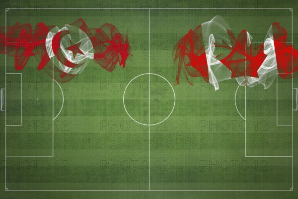 Tunisia vs Canada Soccer Match, national colors, national flags, soccer field, football game, Competition concept, Copy space
