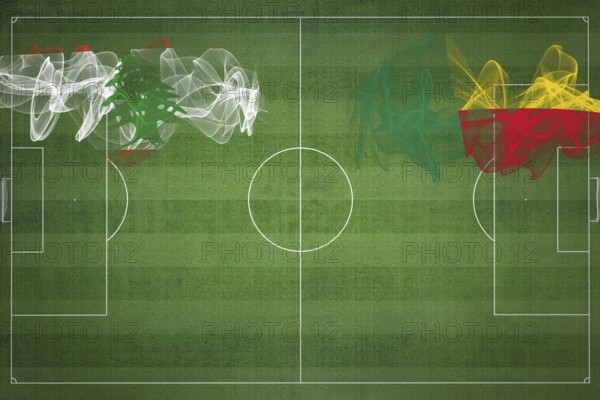 Lebanon vs Benin Soccer Match, national colors, national flags, soccer field, football game, Competition concept, Copy space