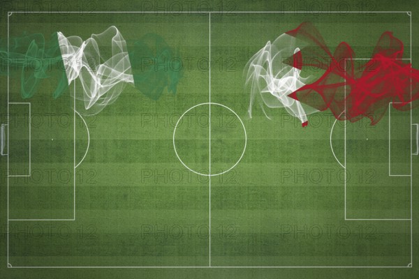 Nigeria vs Bahrain Soccer Match, national colors, national flags, soccer field, football game, Competition concept, Copy space