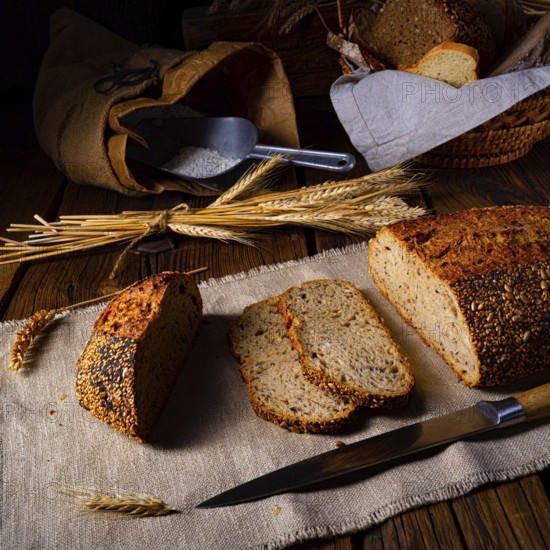 Linseed bread with a poppy seed and sesame mixture