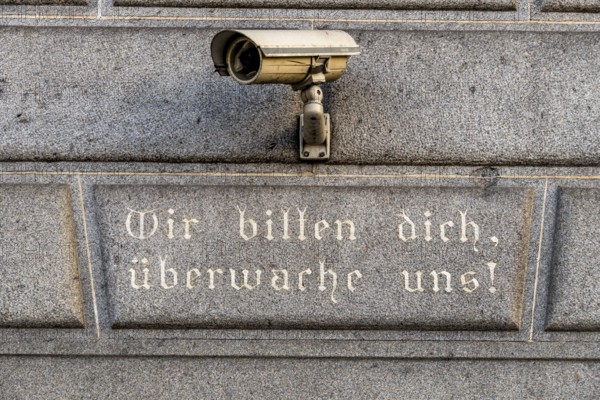 Surveillance camera on a building, symbol for surveillance, internal security, control, data protection Austria