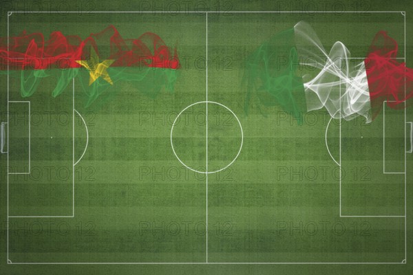 Burkina Faso vs Italy Soccer Match, national colors, national flags, soccer field, football game, Competition concept, Copy space