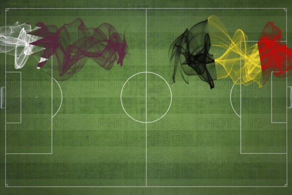 Qatar vs Belgium Soccer Match, national colors, national flags, soccer field, football game, Competition concept, Copy space