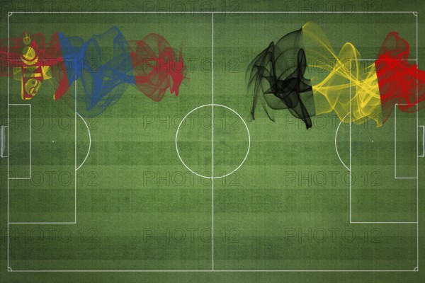 Mongolia vs Belgium Soccer Match, national colors, national flags, soccer field, football game, Competition concept, Copy space