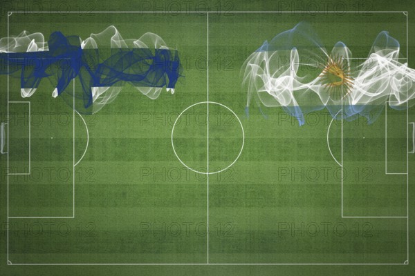 Finland vs Argentina Soccer Match, national colors, national flags, soccer field, football game, Competition concept, Copy space