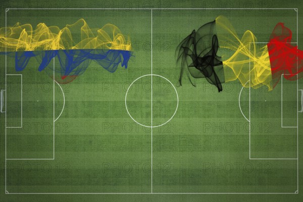 Colombia vs Belgium Soccer Match, national colors, national flags, soccer field, football game, Competition concept, Copy space
