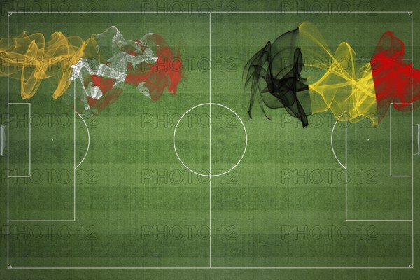 Bhutan vs Belgium Soccer Match, national colors, national flags, soccer field, football game, Competition concept, Copy space