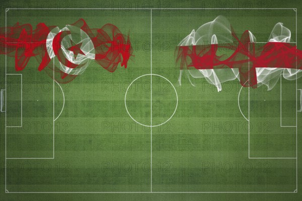 Tunisia vs England Soccer Match, national colors, national flags, soccer field, football game, Competition concept, Copy space
