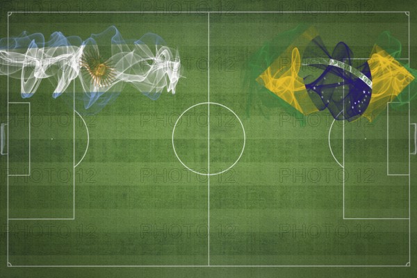 Argentina vs Brazil Soccer Match, national colors, national flags, soccer field, football game, Competition concept, Copy space