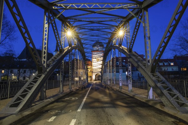 Waasenbrücke and Schwammerlturm in the blue hour, Leoben, Styria, Austria