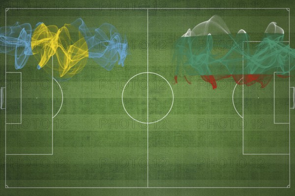 Palau vs Bulgaria Soccer Match, national colors, national flags, soccer field, football game, Competition concept, Copy space