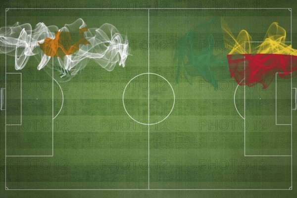 Cyprus vs Benin Soccer Match, national colors, national flags, soccer field, football game, Competition concept, Copy space