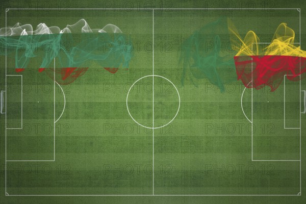 Bulgaria vs Benin Soccer Match, national colors, national flags, soccer field, football game, Competition concept, Copy space