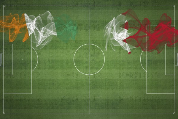 Ivory Coast vs Bahrain Soccer Match, national colors, national flags, soccer field, football game, Competition concept, Copy space