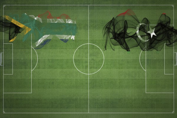 South Africa vs Libya Soccer Match, national colors, national flags, soccer field, football game, Competition concept, Copy space