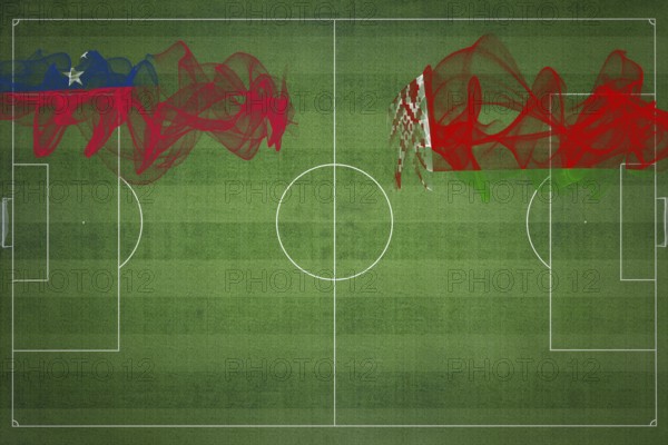 Samoa vs Belarus Soccer Match, national colors, national flags, soccer field, football game, Competition concept, Copy space