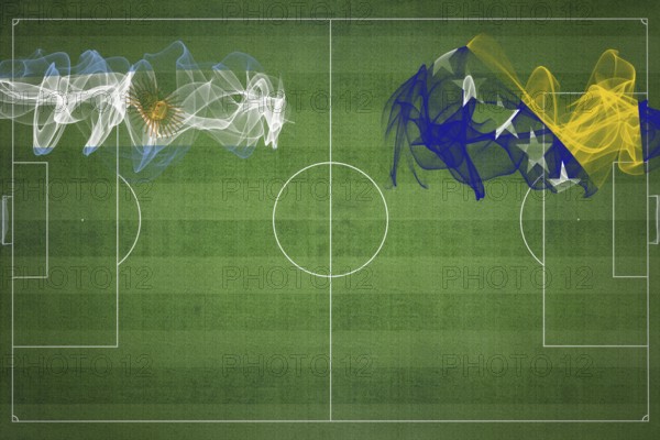 Argentina vs Bosnia and Herzegovina Soccer Match, national colors, national flags, soccer field, football game, Competition concept, Copy space