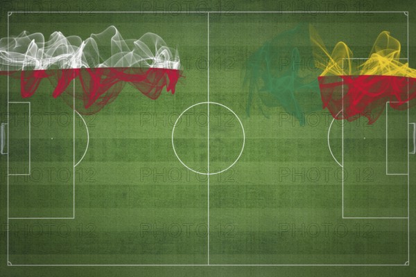 Poland vs Benin Soccer Match, national colors, national flags, soccer field, football game, Competition concept, Copy space