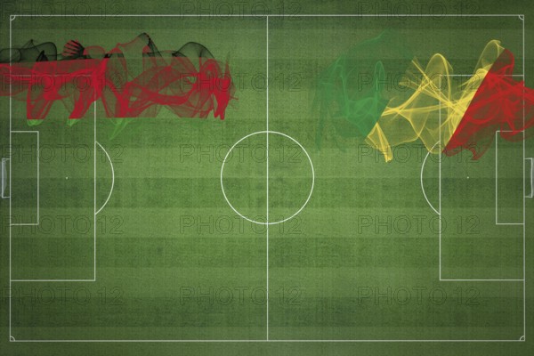 Malawi vs Congo Soccer Match, national colors, national flags, soccer field, football game, Competition concept, Copy space