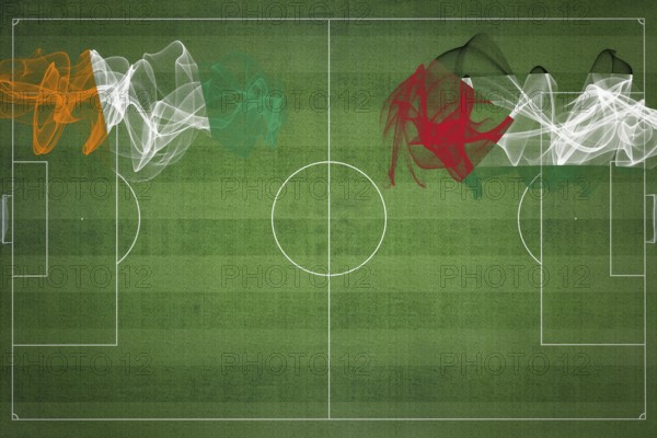 Ivory Coast vs Palestine Soccer Match, national colors, national flags, soccer field, football game, Competition concept, Copy space