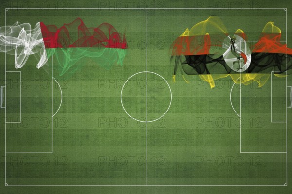 Madagascar vs Uganda Soccer Match, national colors, national flags, soccer field, football game, Competition concept, Copy space