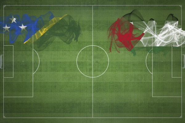 Solomon Islands vs Palestine Soccer Match, national colors, national flags, soccer field, football game, Competition concept, Copy space