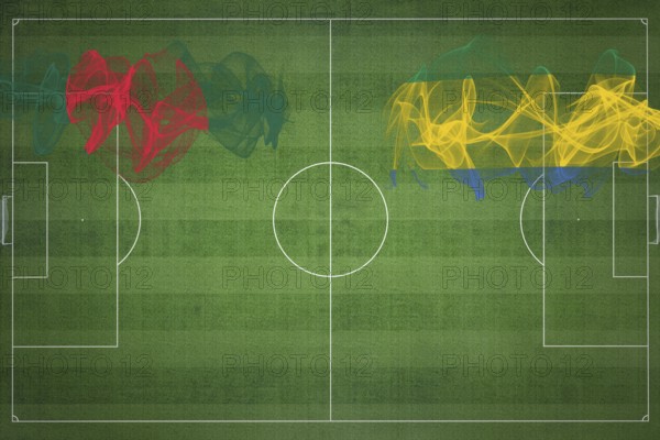 Bangladesh vs Gabon Soccer Match, national colors, national flags, soccer field, football game, Competition concept, Copy space