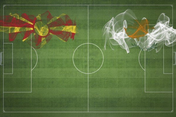 North Macedonia vs Cyprus Soccer Match, national colors, national flags, soccer field, football game, Competition concept, Copy space