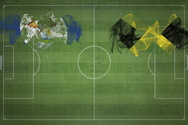 Belize vs Jamaica Soccer Match, national colors, national flags, soccer field, football game, Competition concept, Copy space