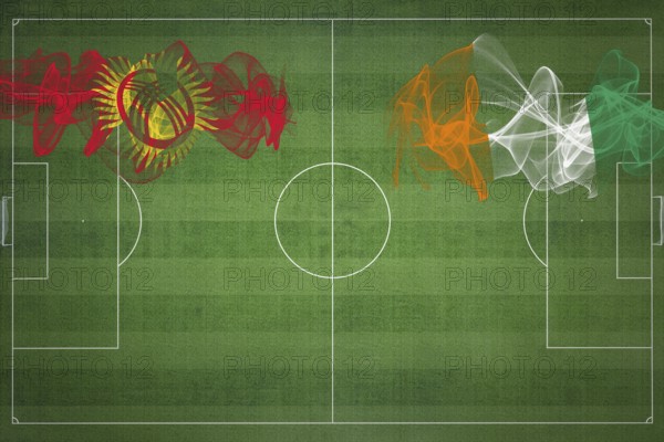 Kyrgyzstan vs Ivory Coast Soccer Match, national colors, national flags, soccer field, football game, Competition concept, Copy space