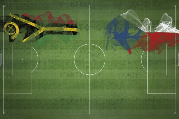 Vanuatu vs Czech Republic Soccer Match, national colors, national flags, soccer field, football game, Competition concept, Copy space