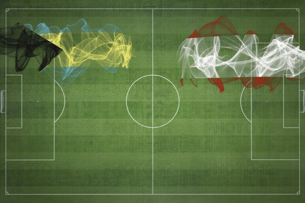 Bahamas vs Austria Soccer Match, national colors, national flags, soccer field, football game, Competition concept, Copy space