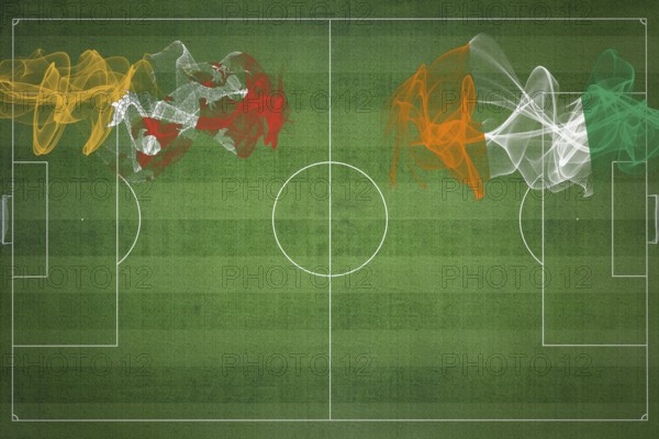 Bhutan vs Ivory Coast Soccer Match, national colors, national flags, soccer field, football game, Competition concept, Copy space