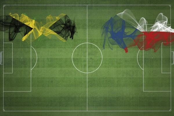 Jamaica vs Czech Republic Soccer Match, national colors, national flags, soccer field, football game, Competition concept, Copy space