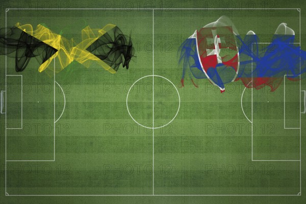 Jamaica vs Slovakia Soccer Match, national colors, national flags, soccer field, football game, Competition concept, Copy space